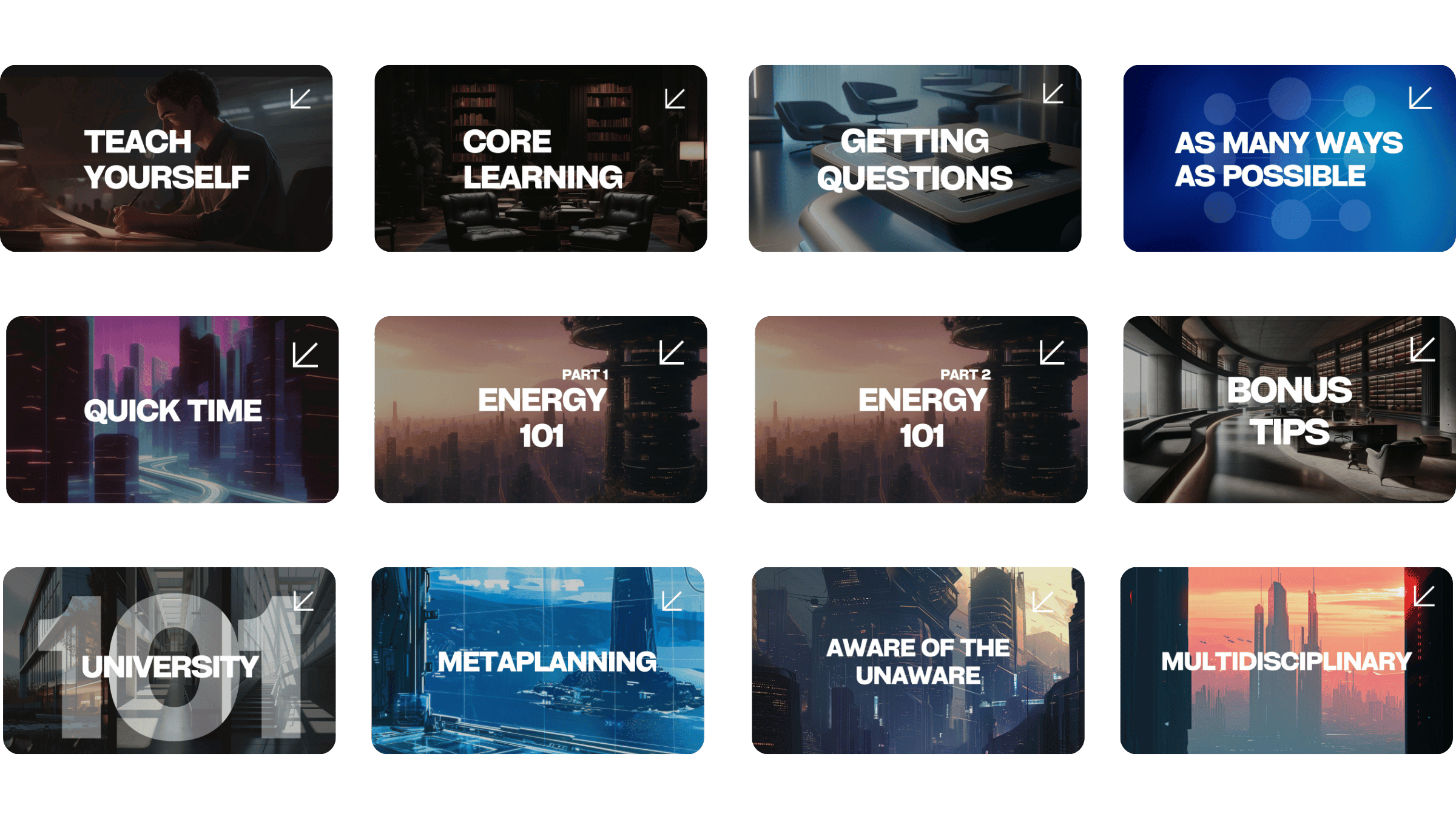 Grid of Student Evolution modules showing topics students explore.